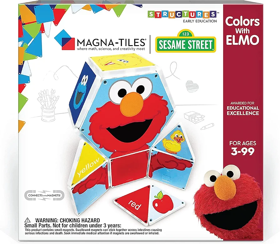 CreateOn Magna-Tiles “Sesame Street” Toys, Magnetic Kids’ Building Toys from “Sesame Street” Books, Colors with Elmo Magnet Tiles, Educational Toys for Ages 3+, 17 Pieces