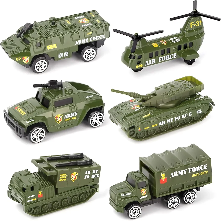 Diecast Military Vehicles Army Toy Mini Pocket Size Play Models Truck Tanks Helicopter for Kids Boys Age 3 4 5,Pack of 6