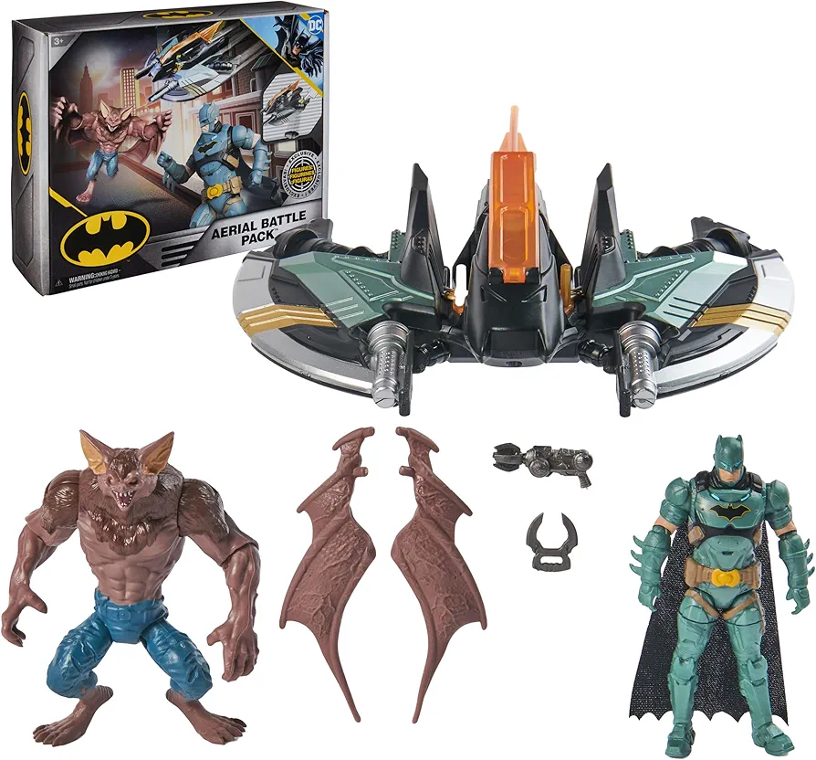 DC Comics, Batman Aerial Battle Pack (Amazon Exclusive), Batwing Vehicle, 4-inch Batman & Man-Bat Action Figure, Super Hero Kids Toys for Boys & Girls