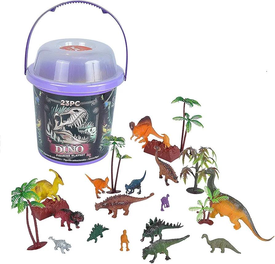 Wild Republic Dinosaur Bucket, Dinosaur Animal Figurines Set, T Rex, Triceratops, Velociraptor, Spinosaurus, Stegosaurus & More, 23 Piece Set