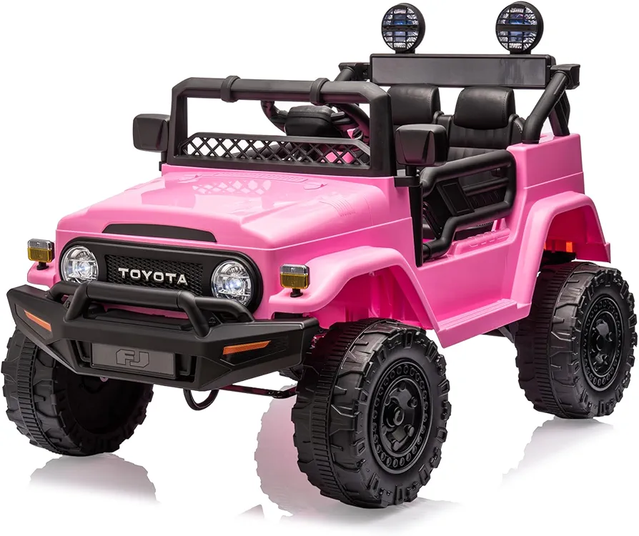 12V Ride on Car for Kids, Licensed Toyota Ride on Truck, Battery Powered Electric Kids Car with Remote Control, Music, LED Lights, Suspension System, Double Doors, Safety Belt,Ride On Toy,Pink