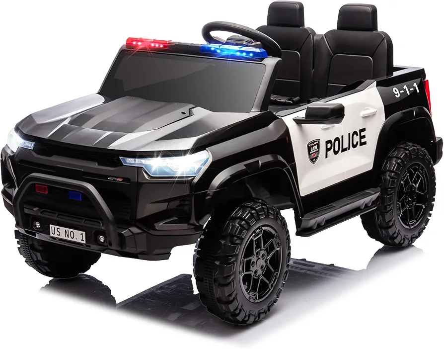 24V Ride on Police Car for Kids 2 Seater, 400W Ride-on Toy for Big Kids with Remote Control, Storage Space, 3 Speed, USB/Bluetooth Music, Spring Suspension, Soft Start 24 Volt Cop Cars, Black