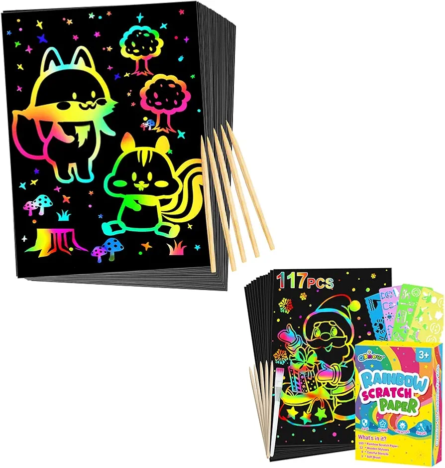 Scratch Rainbow Art for Kids: Magic Scratch off Paper Children Art Crafts Set Kit Supplies Toys Black Scratch Sheets Notes Cards for Boys Girls Birthday Party Favors Games Christmas Easter Gifts