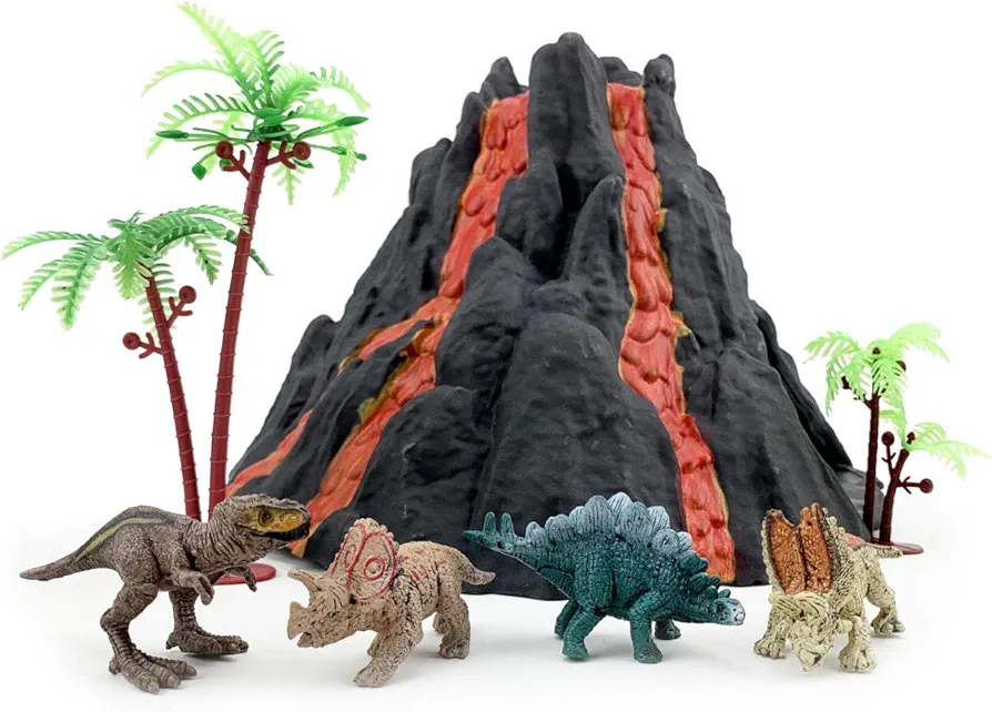 Volcano Dinosaur Playset Including 4 Dinosaurs and 2 Trees Volcano Dinosaur Toys for Kids