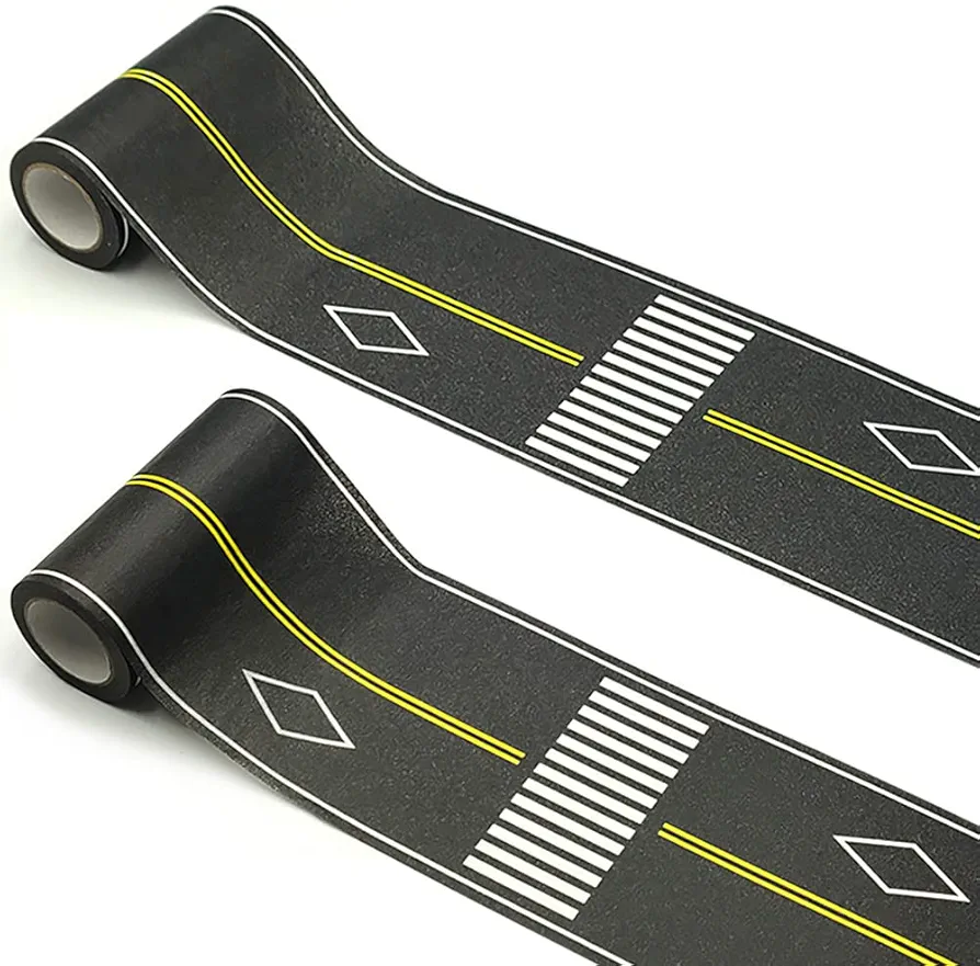 Play Road Tape for Kids Car Toy Road Tape Track, Stick to Floors and Table Flat Surface,No Residue, 2-Pack of 3.9 Inch Wide x 32.8 ft Black Tape for Kids Gift