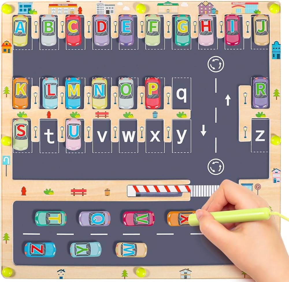 Magnetic Alphabet Maze Letter Puzzle, Montessori Toddler Travel Toys for Boys Girls 3 4 5 Years Old, Wooden Learning Letter Toddler Puzzle Board, Gifts for Preschool Sensory Activities for Toddlers