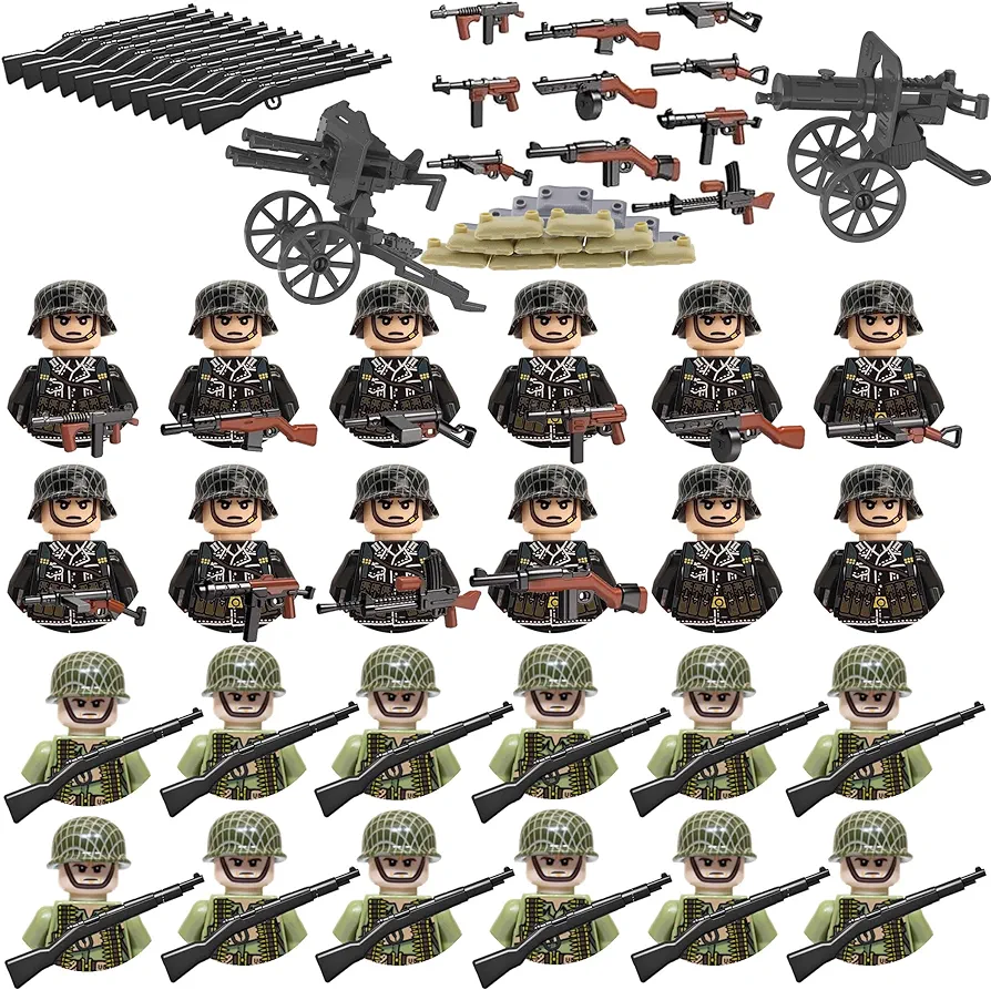 WW2 Toy Soldier Building Set American vs German Army Battle Figures Playset (72 pcs)