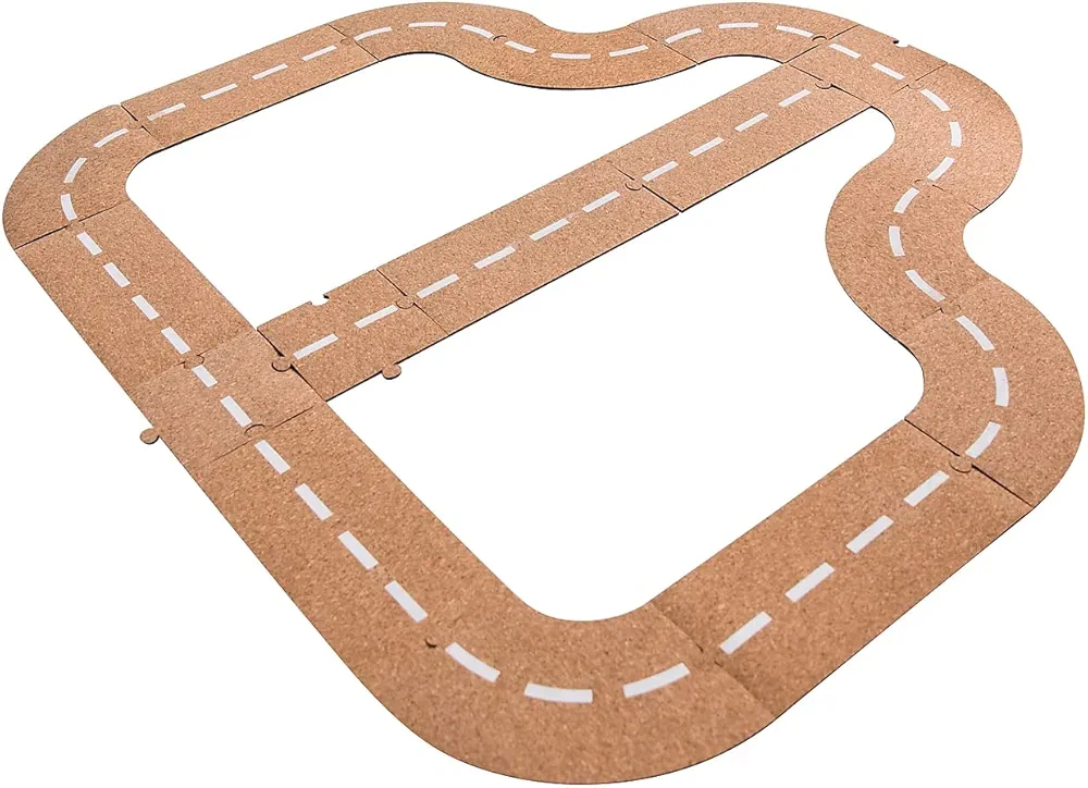 Crusin’ Cork Road - Set of 17 - Car Track for Kids - More Than 15 ft of Road Length for Imaginative Play with Race Cars and Blocks