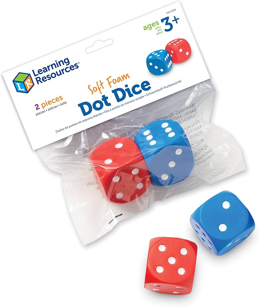 Learning Resources Foam Dice: Dot Dice, Red and Blue 6-Sided Foam Dice, Early Math Skills, Set of 2, Grades PreK+, Ages 3+