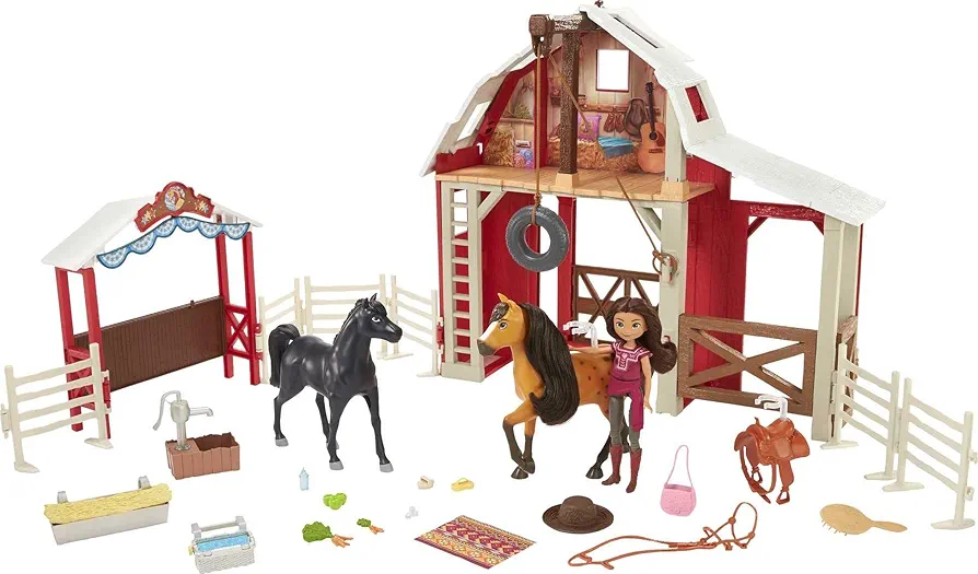 Mattel Spirit Untamed Barn Toy Playset with Lucky Doll, Spirit Color-Change Horse, Extra Horse Figure & Accessories Including Working Water Pump