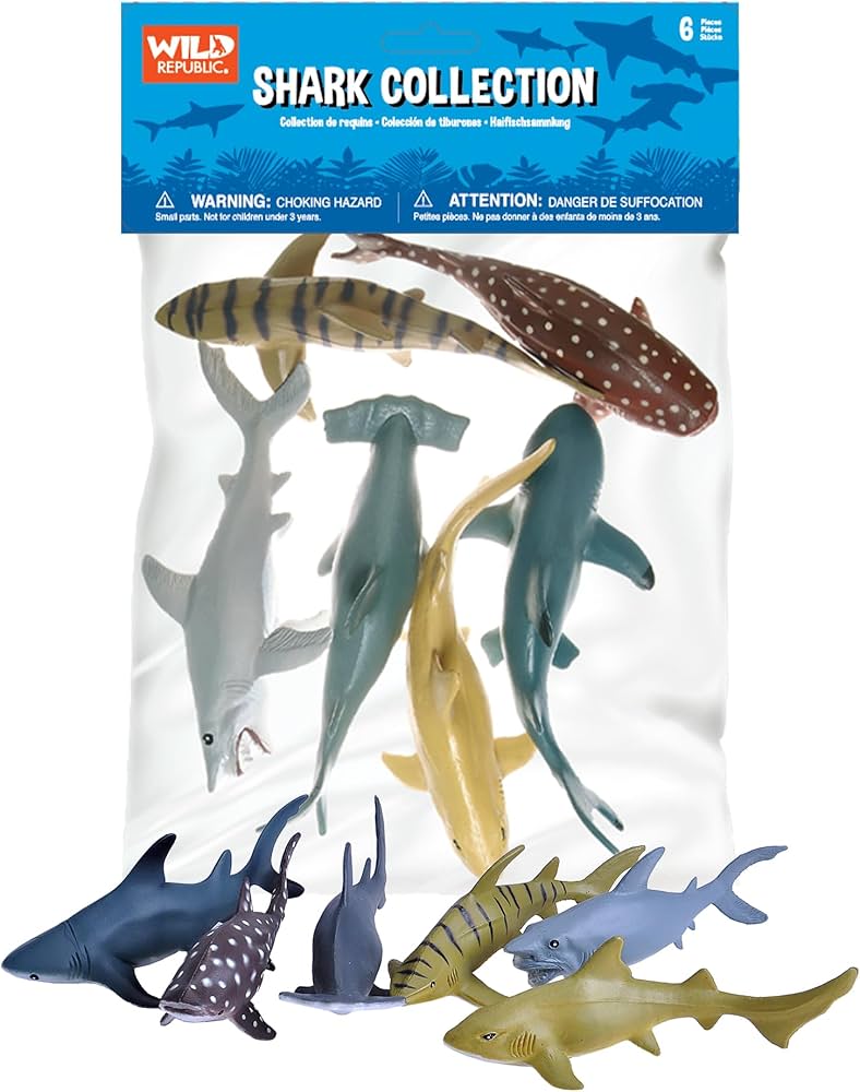 Wild Republic Shark Polybag, Educational Toys, Kids Gifts, Aquatic, Zoo Animals, Shark Toys, 6-Pieces