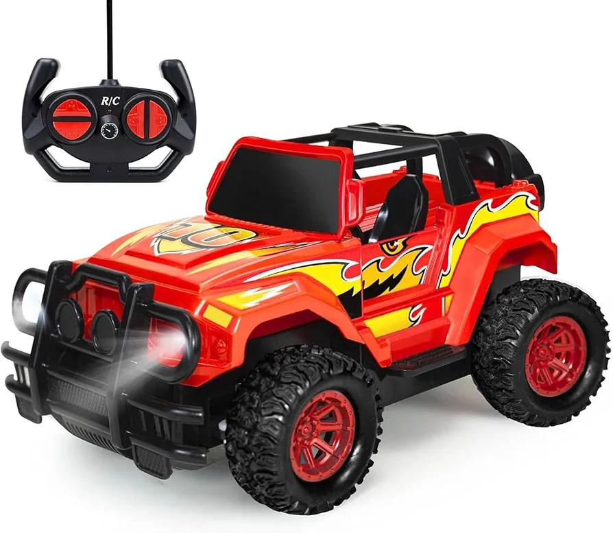 Remote Control Car, 1:20 Scale Off Road Rc Truck Racing Car Toy for Boys 4-7 8-12 Remote Control Truck with Led Headlights Monster Truck Toys Birthday Gift for Kids Ages 3-5, Racing Car Red