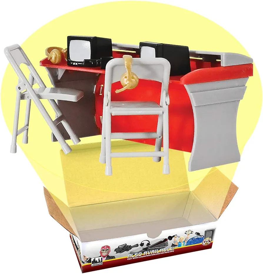 Red & Gray Commentator Table Playset for WWE & AEW Wrestling Action Figures