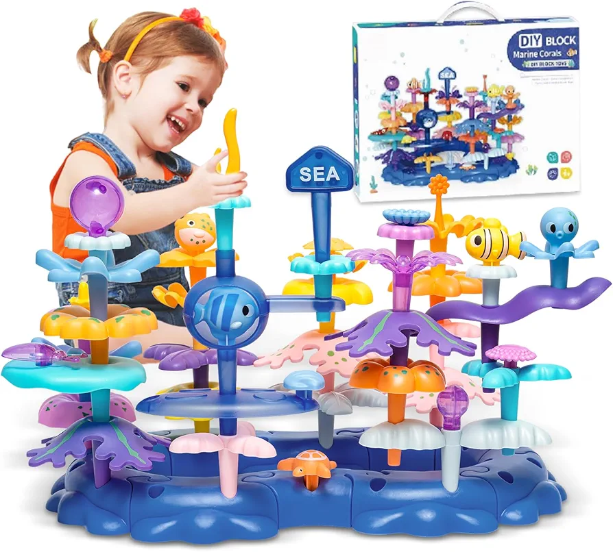 Armaan Coral Garden BuildingToys for Age 4, 5, 6 Years Old Boys Girls，Ocean Blocks, Flower Building,Upgrade DIY Building Blocks Stacking Toys,STEM Educational Kids Toys,Birthday Gift for Kids