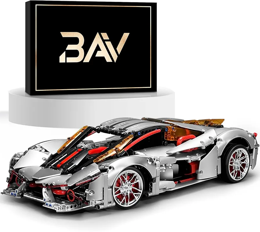 1:10 Sports Car Building Sets, Adults Model and Racing Sports Collectable Model Car Building Kit, Construction Toy Sports Car for Kids Boy Men Teens Sliver