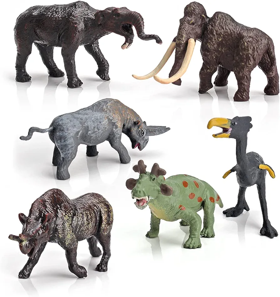 Atralo Service Ancient Creatures Animal Model Toy Playsets 6 PCS Mini Mammoth Moa Figure Desktop Decoration Collection Party Favors Toys for Boys Girls Kids