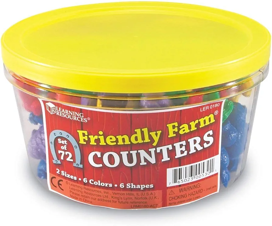 Learning Resources Friendly Farm Animal Counters - 72 Pieces, Ages 3+ Toddler Learning Toys, Preschool Learning Supplies, Classroom Desk Pets, Educational Counting and Sorting Toy