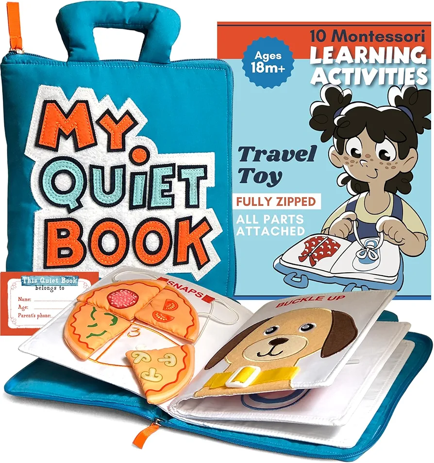 My Quiet Book - Toddler Travel Toys for Age 1 2 3 4, Airplane Activities for Toddlers 1-3 with 10 Activities, Montessori Busy Book for Toddlers 1-3, Toys for 2 Year Old Girl & Boy with Belongs to Tag