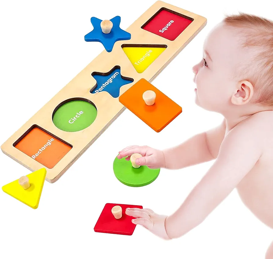 Wooden Shape Peg Puzzles For Toddlers 1-3 Year Old Preschool Montessori Toys For Babies 6-12 Months Wooden Puzzles Puzzles For Toddlers Baby Puzzle Geometric Shape Puzzle With Knobs For Toddlers