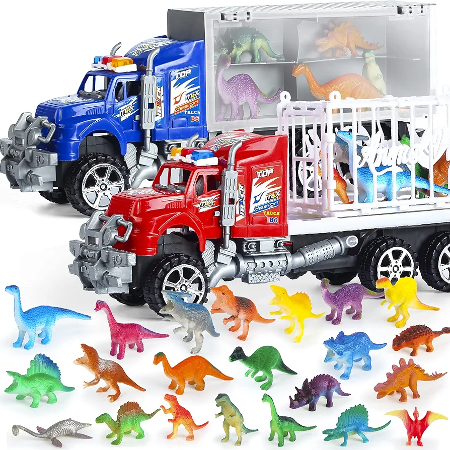 25Pcs Dinosaur Truck Carrier with Dinosaur Playset and Play Mat, Dinosaur car,Dinosaur Toys and Transport Car Toy Set for Kids Boy Girl Play Birthday Party Favors