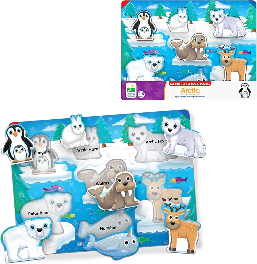 The Learning Journey My First Lift & Learn - Artic 7 Piece Tray Puzzle | Educational Puzzle for Toddlers Ages 2-5 | Fun Tray Puzzle for Boys & Girls | Award Winning Educational Toys