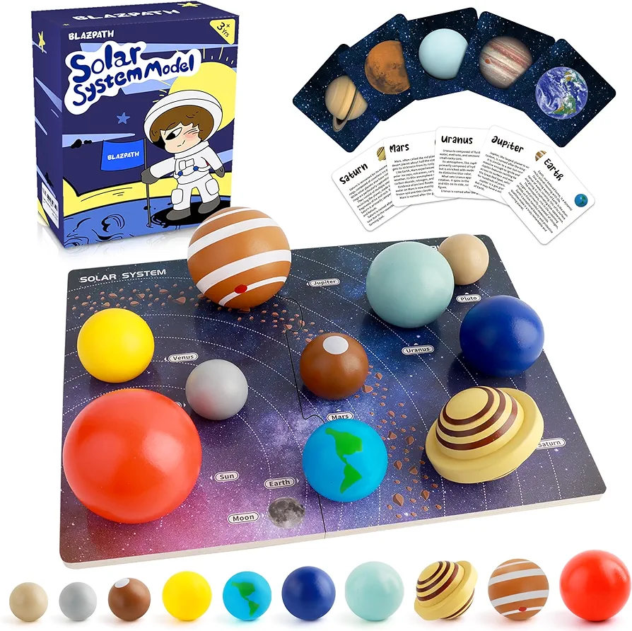 Planet Solar System Space Wooden Puzzle Toys for Kids Toddler 3-5, Preschool Solar System Planets Wooden Matching Board Space Activities for Classroom - Solar System Planet Knowledge Learning