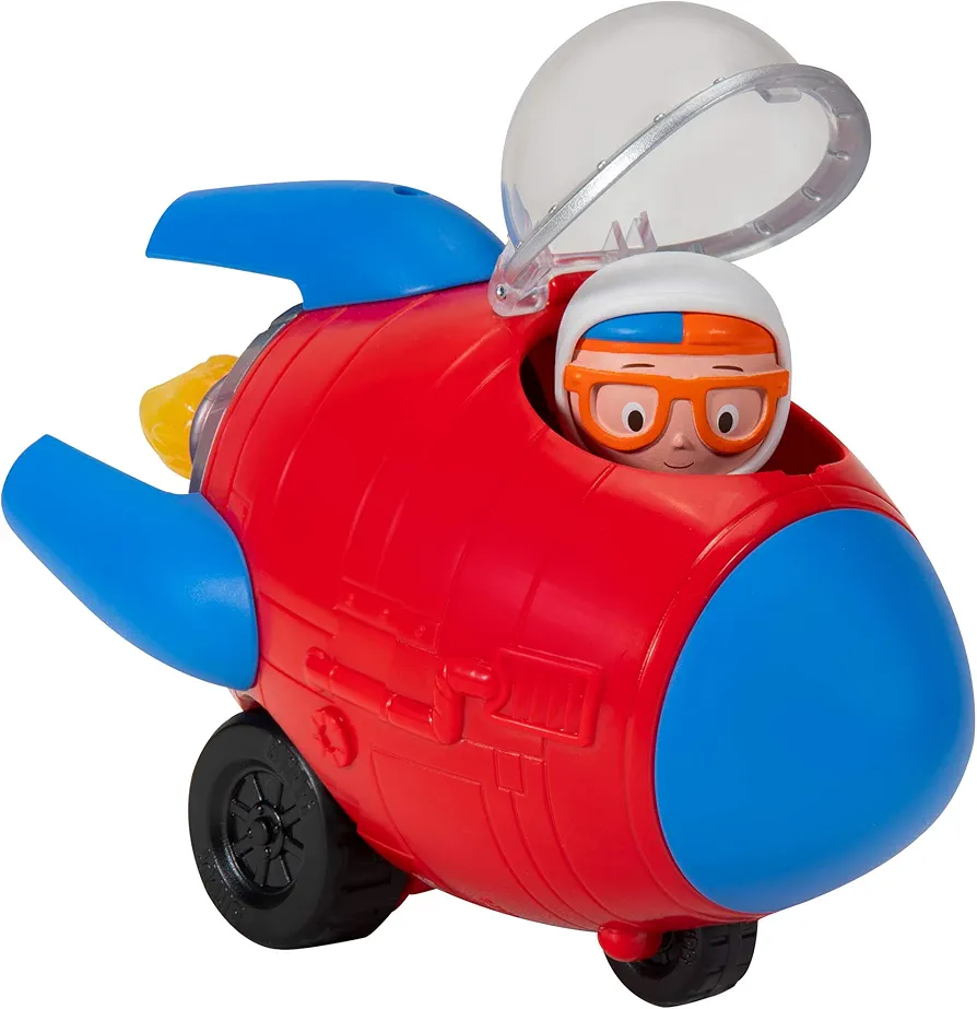 Blippi Rocket Ship - Mini Vehicle with Freewheeling Features Including 2” Classic Character Toy Figure - Imaginative Play for Toddlers, Young Children, Preschoolers