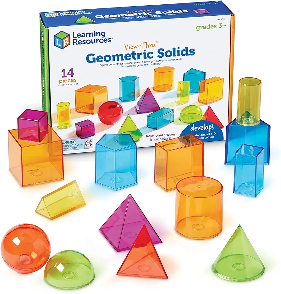 Learning Resources View-Thru Geometric Solids - Geometric Shapes, Back to School Supplies Must Haves, Math Teacher Supplies