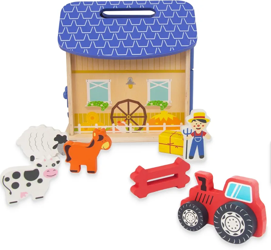 Wooden Barn Figure Farm Animals Playset for Toddlers, Learning Toys Sensory & Cognitive Development Montessori Toys, Christmas Birthday Easter Gift for Baby Toddler Boys Girls