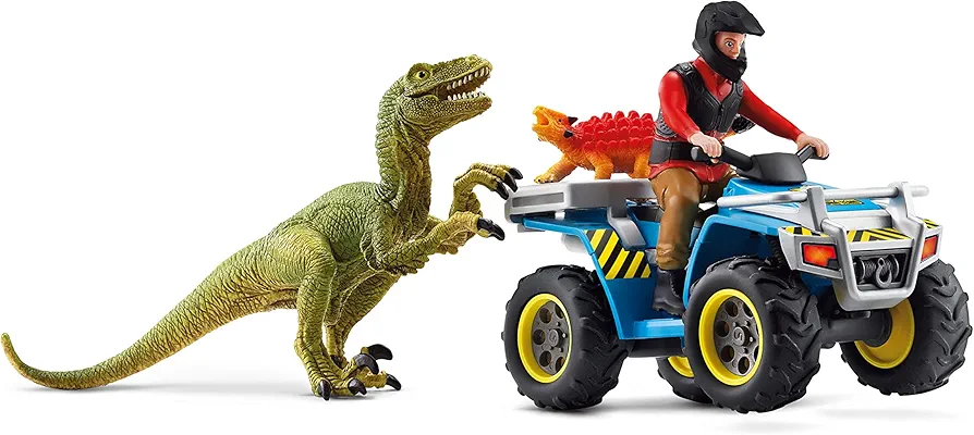 Schleich Dinosaurs, Dinosaur Toy Set for Boys and Girls, Quad Escape from Velociraptor Set with ATV Truck, Ages 4+