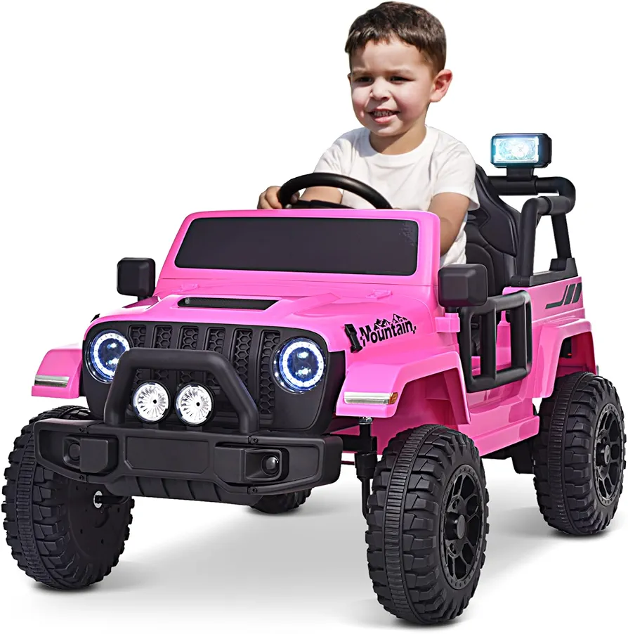 Joywhale 12V Kids Ride on Truck Battery Powered Toy Car w/Parent Remote Control, 4-Wheel Suspension, 3 Speeds, LED Lights, Electric Car for Kids, Pink