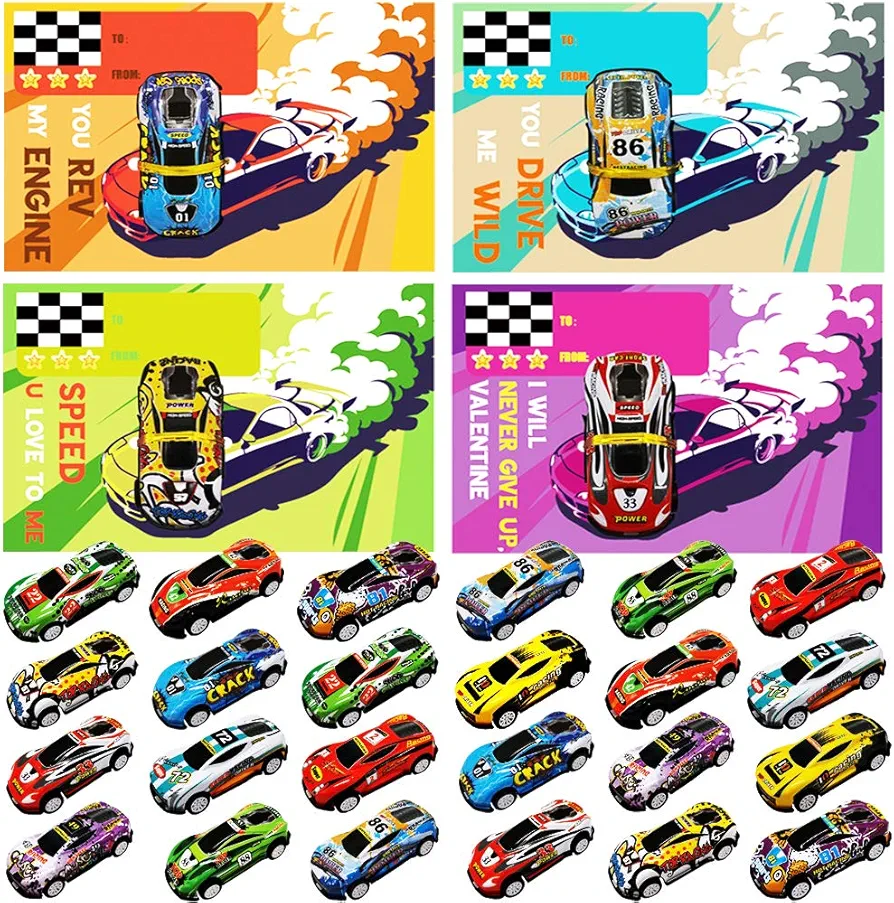 UMEELR 24 Pcs Die-Cast Pull Back Race Cars for Toddlers, Mini Friction Toys Car Vehicles for Kids Birthday Party Favors, School Reward Prizes, Goodie Bag Stuffers, Valentine Exchange Gifts