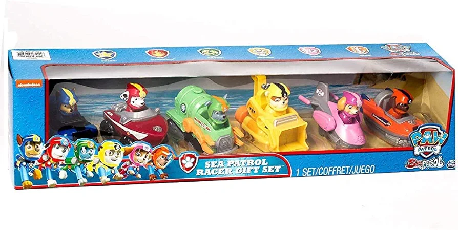 Paw Patrol Sea Patrol Racers Choice 6-Pack Vehicle Gift Set, Chase, Marshall, Rocky, Rubble, Skye & Zuma