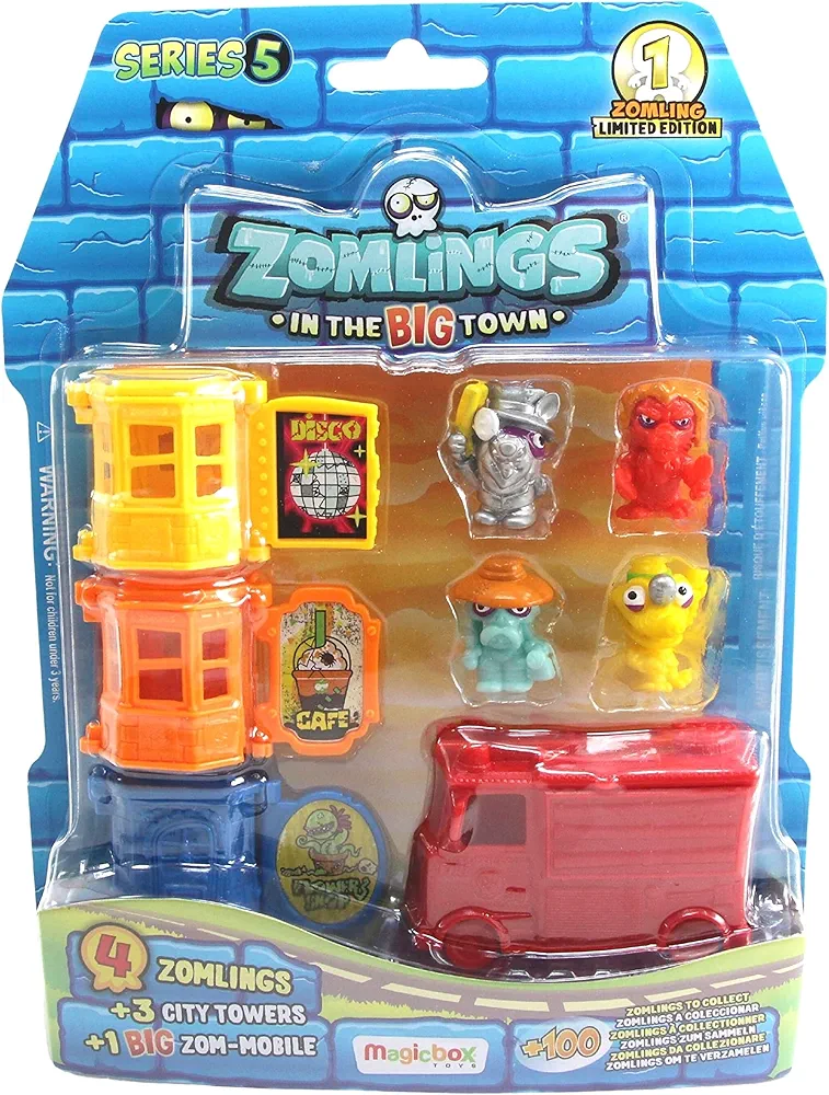 Magic Box Int Zomlings in The Big Town Blister Pack Series 5-4 Zomlings, 3 City Towers & Zom Mobile Fire Engine