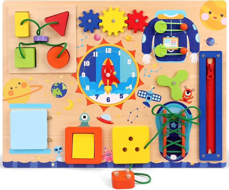 Busy Board for Toddlers,Montessori Toys for 1 2 3 Year Old, Sensory Toys for Toddler Travel Toys,Preschool Practice Fine Motor and Basic Life Skills for Toddlers 1-3