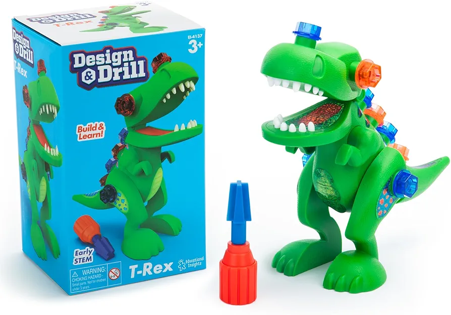 Educational Insights Design & Drill T-Rex Take Apart Dinosaur Toy, 13-Pieces, Preschool STEM Toy, Gift for Kids Ages 3+