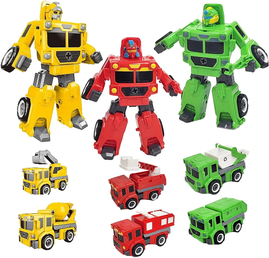 Perfect Fun Time Transforming Robot Toys in 6 Styles Truck Set,Transform Toys Action Figures, STEM Car Toys for Age 3-12 Year Old Boy