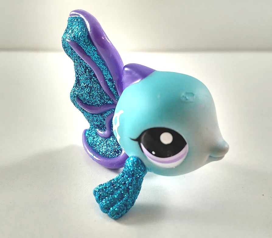 Fish #2129 (Sparkle, Blue, Glitter) - Littlest Pet Shop (Retired) Collector Toy - LPS Collectible Replacement Single Figure - Loose (OOP Out of Package & Print)