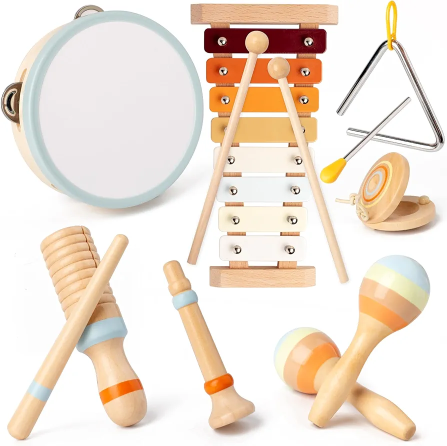 Toddler Musical Instruments, Montessori Wooden Toys for Toddlers 1-3, Wooden Percussion Instruments, Modern Boho Xylophone for Kids, Preschool Educational Baby Musical Toys