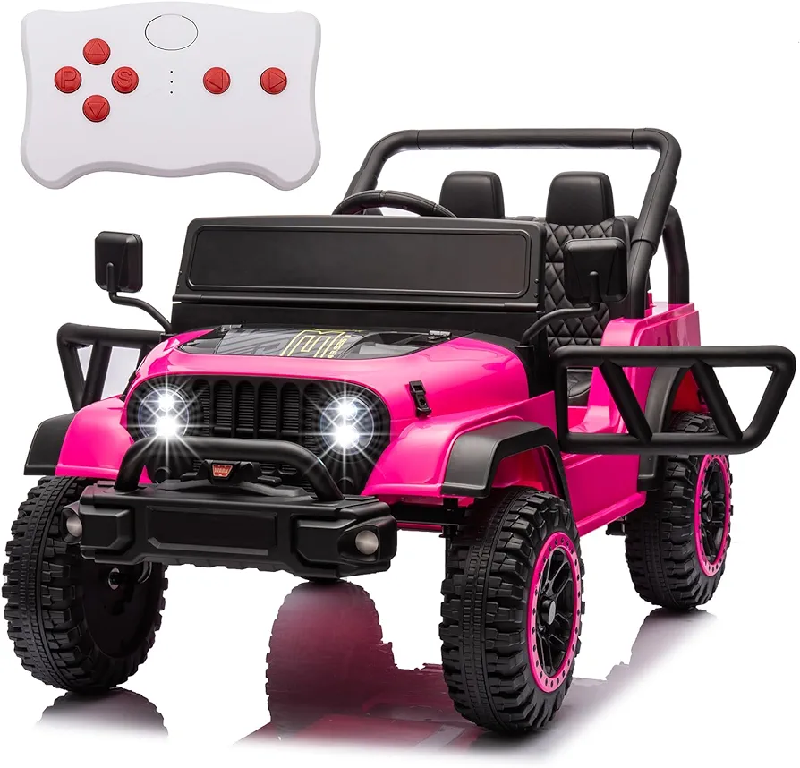 POSTACK 24V Battery Powered Ride On Car with Remote Control, 4WD 1 Seater Ride On UTV Toys for Big Kids Boys Girls, Off Road Electric Vehicle to Drive w/Bluetooth, LED Lights, EVA Wheels, Pink