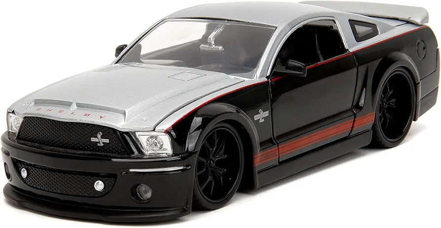 Big Time Muscle 1:24 2008 Ford Shelby GT-500KR Die-Cast Car, Toys for Kids and Adults(Black/Silver)