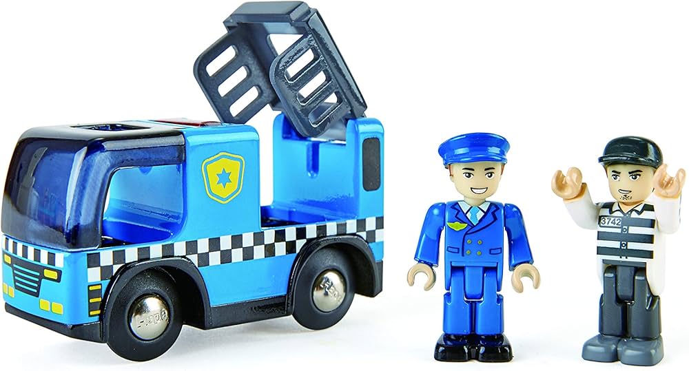 Hape Police Car with Siren | 3Piece Cops & Robbers Play Set with Action Figures Multicolor, L: 3.7, W: 2, H: 1.4 inch