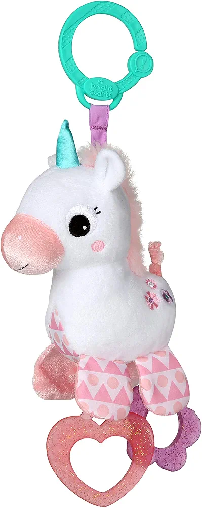 Bright Starts Unicorn Sparkle & Shine Plush Take-Along Stroller or Carrier Toy, Ages 0 Month+, Pink