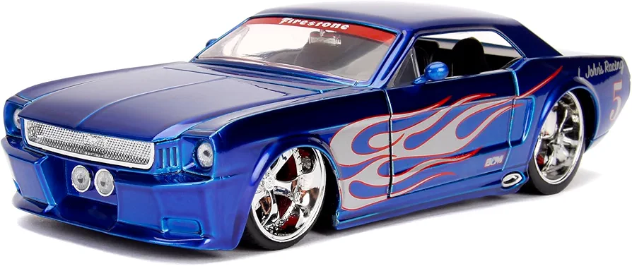 Bigtime Muscle 1:24 1965 Ford Mustang Die-Cast Car, Toys for Kids and Adults(Blue/Silver Flames)