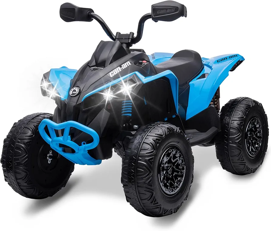 12V Kids ATV, Ride on Toy Car Bombardier Licensed BRP Can-am 4 Wheeler Quad Electric Vehicle, w/LED Lights, Full Metal Suspensions, Bluetooth, Music, USB, Treaded Tires, Blue