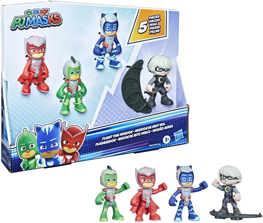 PJ Masks Flight Time Mission Action Figure Set, Preschool Toy for Kids Ages 3 and Up, includes 4 Action Figures and 1 Accessory