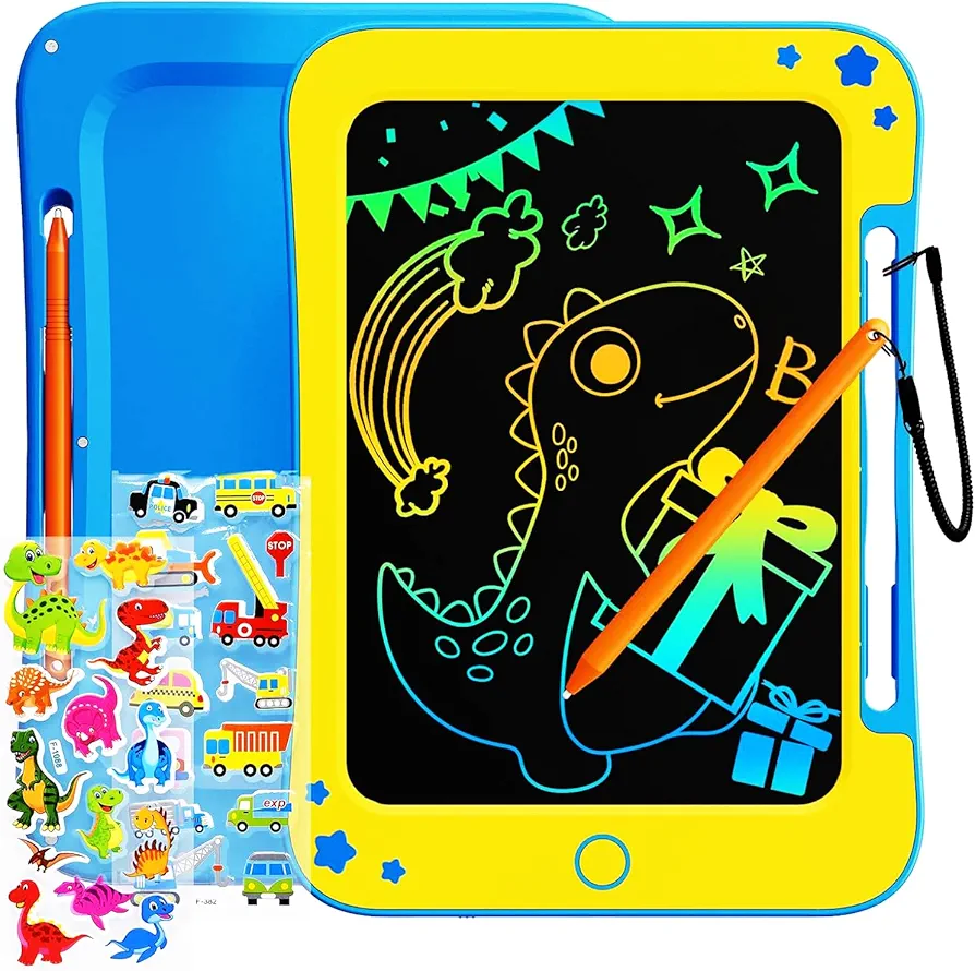 TEKFUN Toddler Kids Toys Gifts - 8.5 Inch LCD Writing Tablet Kids Doodle Board with Stickers Colorful Drawing Tablet, Kids Birthday Christmas Gifts Toys for 3 4 5 6 Years Old Boy (Blue Yellow)