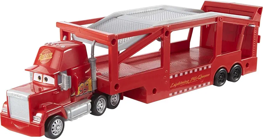 Mattel Disney and Pixar Cars Mack Hauler, 13-inch Toy Transporter Truck with Ramp & Carry Storage for 12 Vehicles