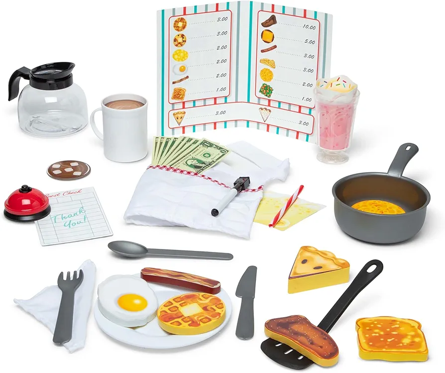 Melissa & Doug Star Diner Restaurant Play Set (41 pcs) - Pretend Play Food, Restaurant Toy Set With Cookware, Utensils For Kids, Diner Playset for Kids And Toddlers, Ages 3+