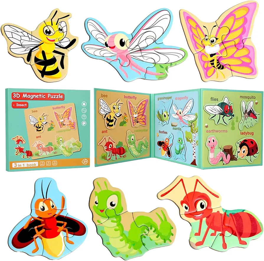 Animal Puzzles for Kids Ages 3-5, Magnetic Insect Puzzles, Preschool Puzzles and Travel Toys for Toddlers, Educational Sensory Puzzles, Toddler Learning Activities, Refrigerator Magnet